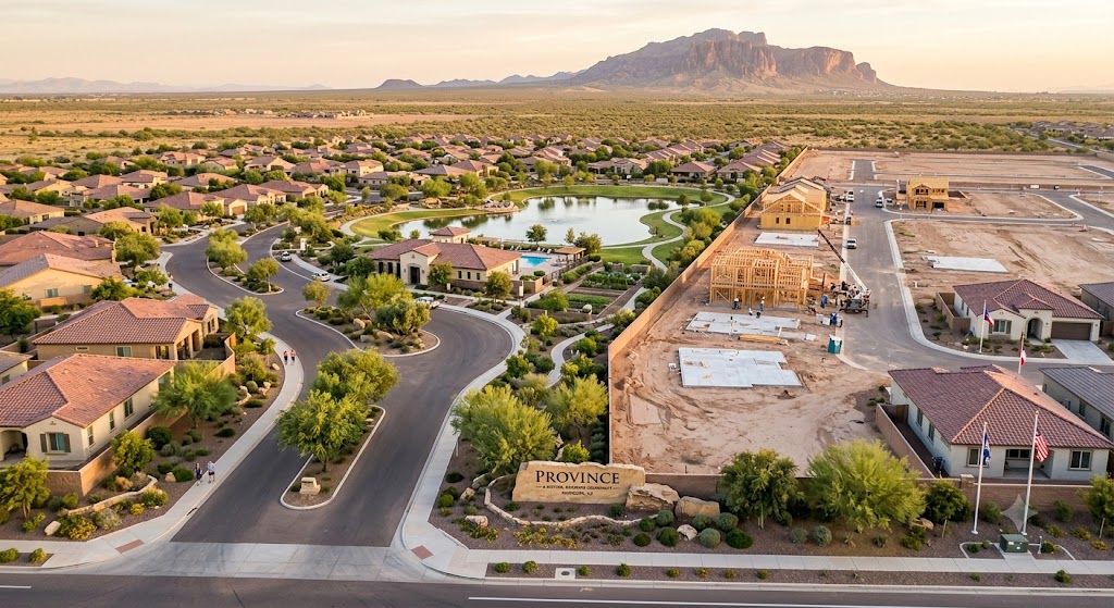 Pinal County Arizona new construction neighborhood aerial view